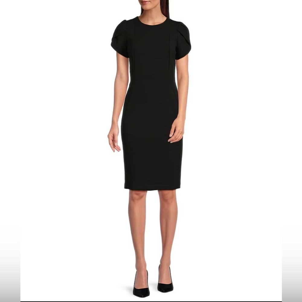 Calvin Klein Crew Neck Short Solid Sheath Stretch Dress NEW WITH TAGS